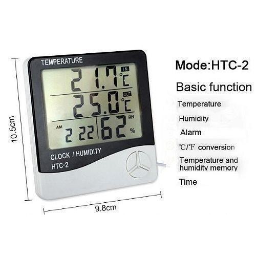 Цифровий термомогігрометр з датчиком HTC-2 100×108×20 мм Білий