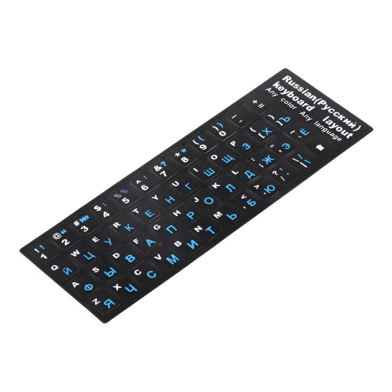 Наклейки букви на клавіатуру KeyBoard Російська/Англійська 11x13 мм Чорний/сині російські букви (gab_krp40xJwX17564)