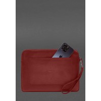 Шкіряний чохол для ноутбука на блискавці з кишенею та хлястиком на руку Червоний BlankNote