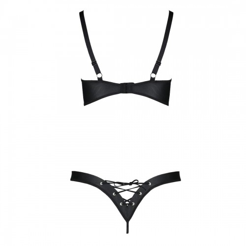 Комплект з екошкіри Passion Celine Bikini 4XL/5XL black, відкритий бра, стрінги зі шнурівкою в інтернет супермаркеті PbayMarket!