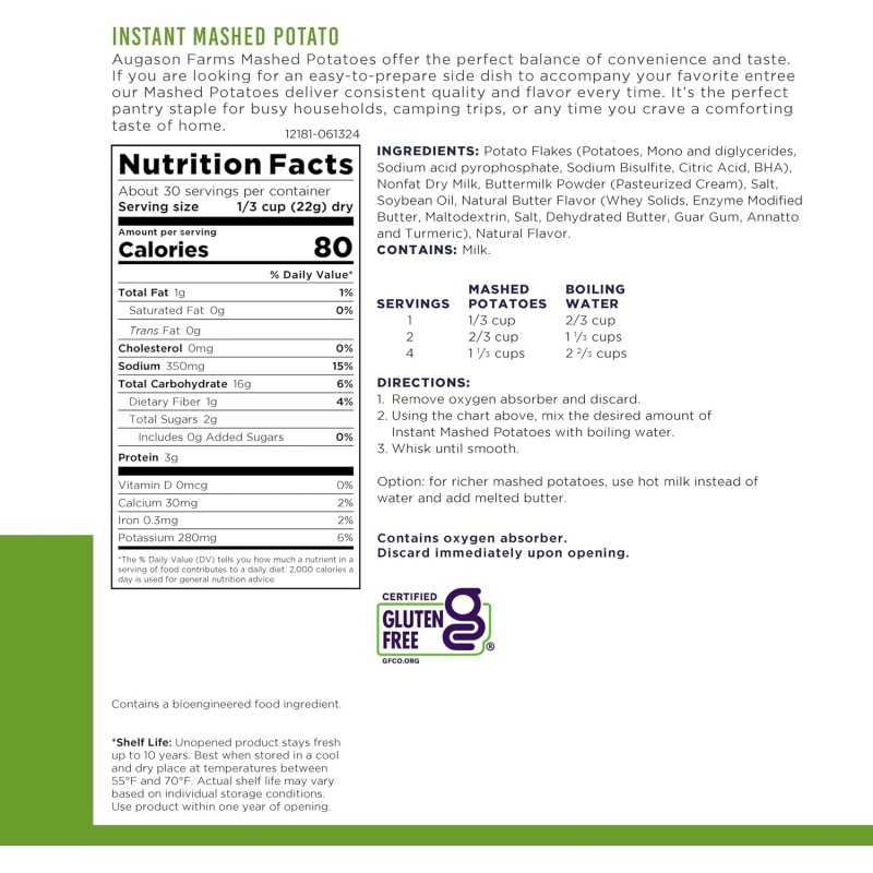 Картопляне пюре з великим терміном придатності 10 років Augason Farms, 30 порцій