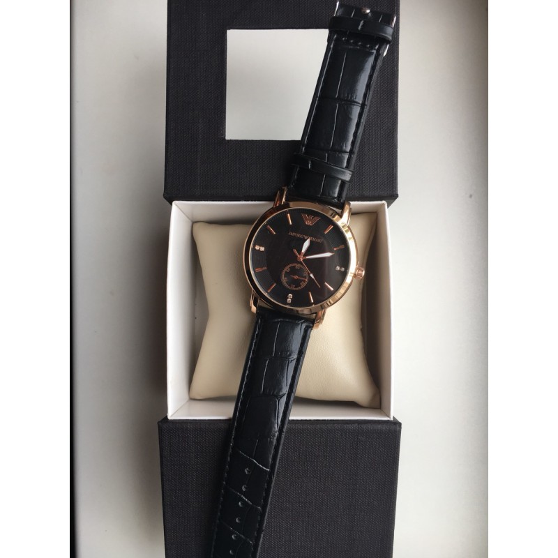 Годинник чоловічий наручний Giorgio Armani Золотистий з чорним ремінцем Репліка (IBW080YB)