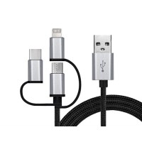 Кабель REAL-EL Premium USB2.0 AM-3in1 Lightning/microUSB/USB-C 1m Чорний (EL123500035)