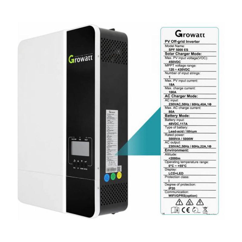 Автономний інвертор 5 кВт сонячний off-grid Growatt SPF 5000 ES, 5000W 48V 100A