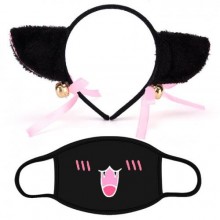 Набір Котячі Вушки Аніме з Бантом та Маска Seta Decor Чорний (7118)