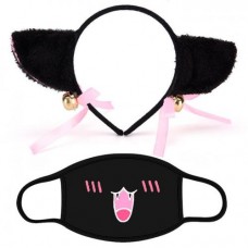 Набір Котячі Вушки Аніме з Бантом та Маска Seta Decor Чорний (7118)