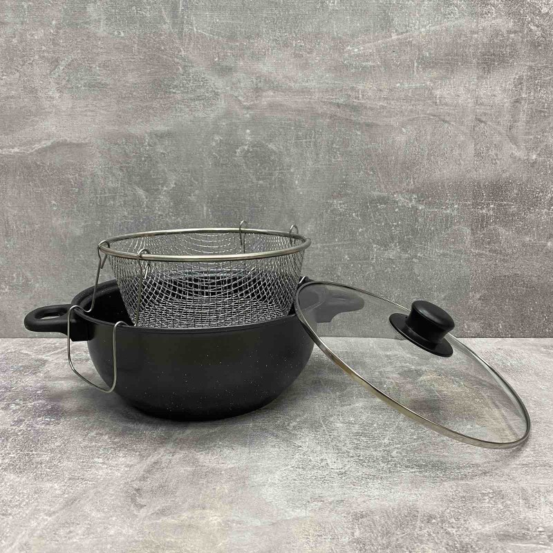 Фритюрниця 22 см алюмінієва зі скляною кришкою A-PLus 22 FP