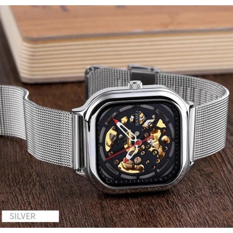 Чоловічий механічний годинник Skmei 9184 скелетон Сріблястий