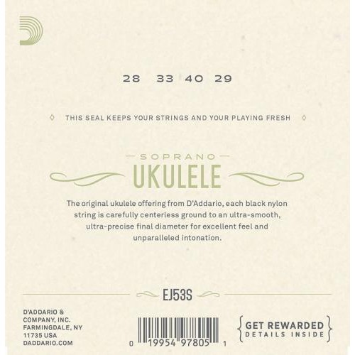 Струни для укулеле D'Addario EJ53S Black Nylon Soprano Ukulele Strings 28/29 Струни для укулеле D'Addario EJ53S Black Nylon Soprano Ukulele Strings 28/29