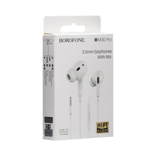 Дротові навушники Borofone 3.5 mm BM30 Pro вакуумні з мікрофоном 1.2 m White