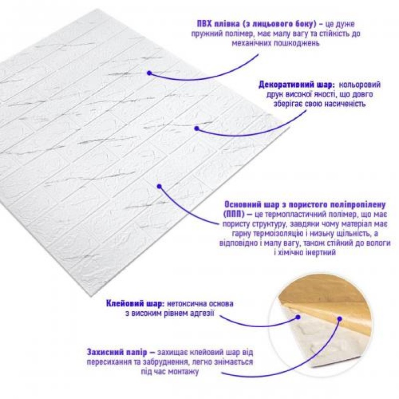 Панель стінова 3D Sticker Wall 700х770х3 мм Білий (D) SW-00002262