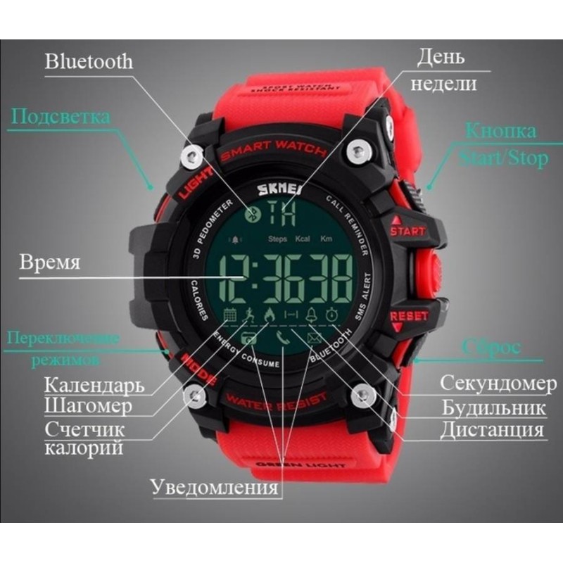 Спортивний годинник з Bluetooth Skmei 1227 red