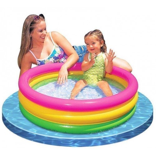 Дитячий надувний басейн Intex 58924-2 «Райдуга», 86 х 25 см, з кульками 10 шт, підстилкою, насосом (hub_it3erv)