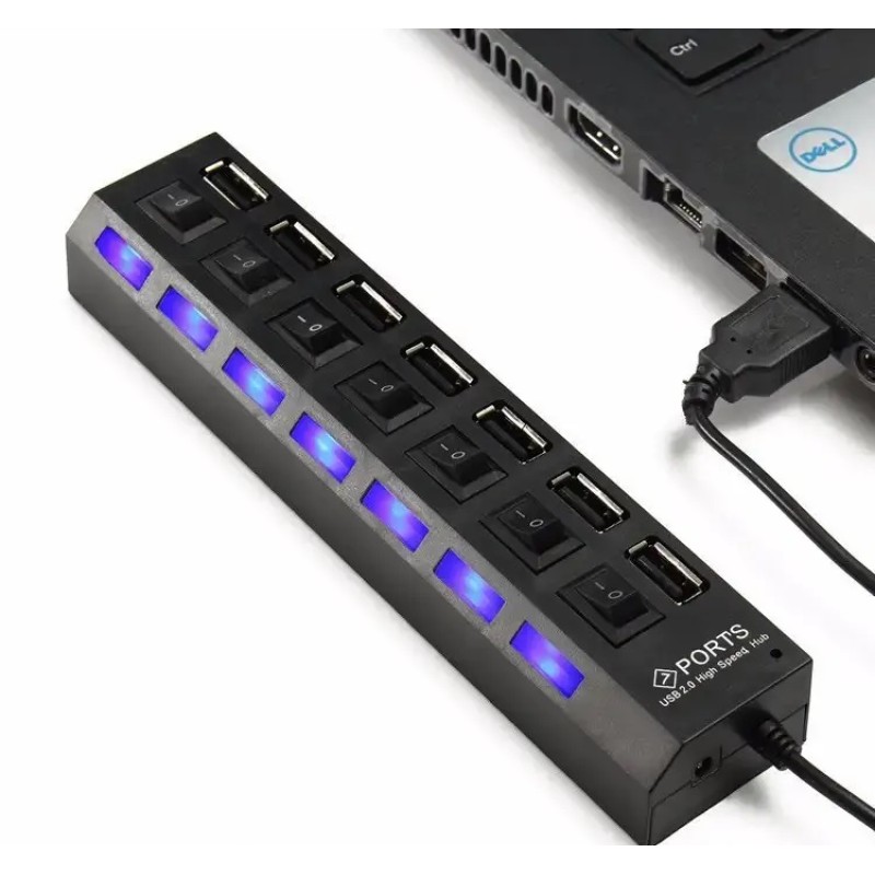 USB хаб концентратор з підсвічуванням TWS на 7 портів