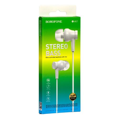 Проводные наушники вакумные с микрофоном Borofone 3.5 mm BM67 Stereo Bass 1.2 m White в інтернет супермаркеті PbayMarket!