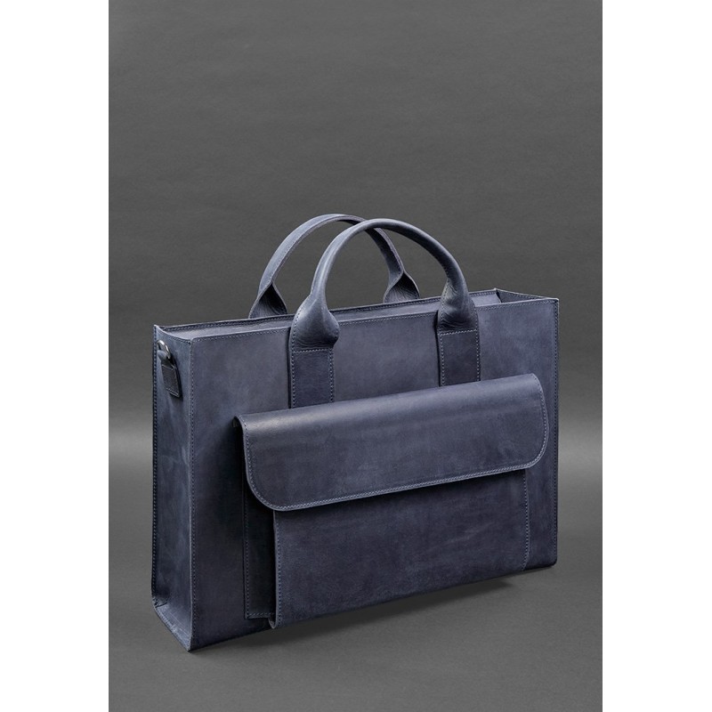 Шкіряна сумка для ноутбука та документів Універсальна синя Crazy Horse BlankNote