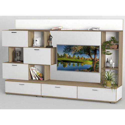 Стінка в вітальню Тиса Мебель Вітальня-224 Сонома Білий 1620x450x2580 мм Стінка в вітальню Тиса Мебель Вітальня-224 Сонома Білий 1620x450x2580 мм