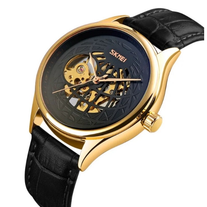 Чоловічий механічний годинник Skmei 9209 скелетон Чорний