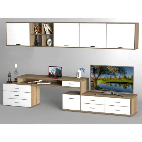 Стінка в вітальню Тиса Мебель Вітальня-227 Сонома Білий 1620x500x3360 мм Стінка в вітальню Тиса Мебель Вітальня-227 Сонома Білий 1620x500x3360 мм