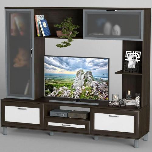 Стінка в вітальню Тиса Мебель Вітальня-36 Венге Білий 1600x450x1800 мм Стінка в вітальню Тиса Мебель Вітальня-36 Венге Білий 1600x450x1800 мм