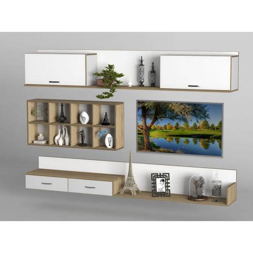 Стінка в вітальню Тиса Мебель Вітальня-206 Сонома Білий 1200x316x2260 мм Стінка в вітальню Тиса Мебель Вітальня-206 Сонома Білий 1200x316x2260 мм