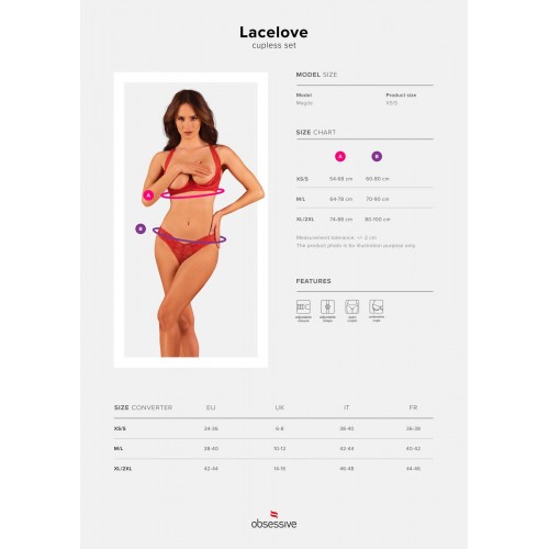 Комплект білизни Obsessive Lacelove cupless 2-pcs set XL/2XL Red, відкритий доступ, відкриті груди в інтернет супермаркеті PbayMarket!