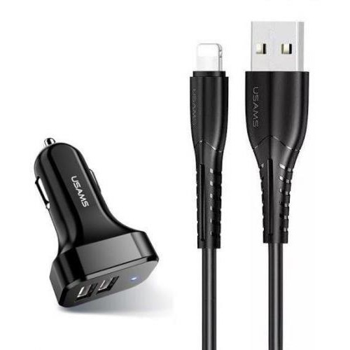 Автомобільний зарядний пристрій Usams U35 (2xUSB, 2.1A) Black (6958444985961) + кабель Lightning Автомобільний зарядний пристрій Usams U35 (2xUSB, 2.1A) Black (6958444985961) + кабель Lightning