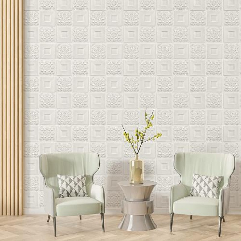 Самоклеюча декоративна настінно-стельова 3D панель Sticker Wall 700х700х5 мм Молочний (SW-00000006)