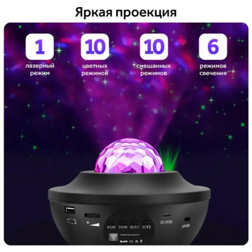 Проектор нічник зоряного неба OPT-TOP галактика з пультом і колонкою Bluetooth LY-427 Чорний (2104618353)