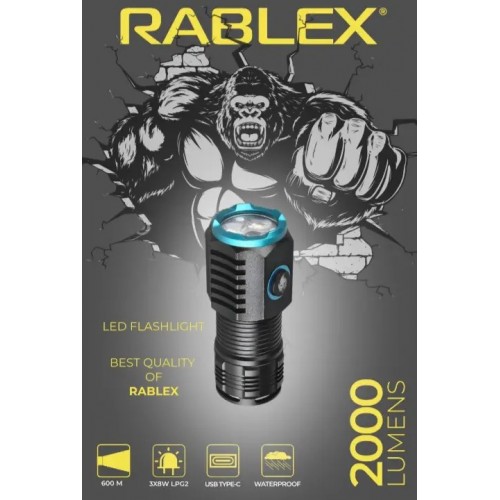 Ліхтар ручний акумуляторний з прищіпкою Rablex RB902 Li-ion 18350 Zoom ЗУ Type-C 2000 Lumens