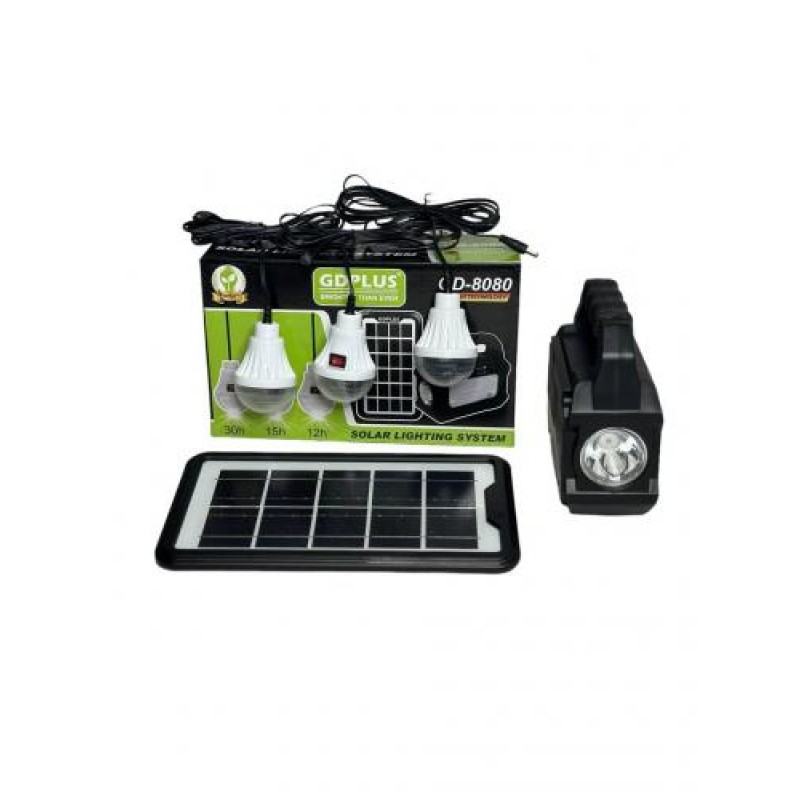Ручний прожектор ліхтар із повербанком GDPlus GD-8080 4000 мА/год із сонячною панеллю/лампою (1988420937)