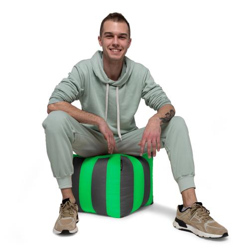 Пуф Кубик Смугастий Оксфорд 40х40 Студія Комфорту Сірий + Салатовий Пуф Кубик Смугастий Оксфорд 40х40 Студія Комфорту Сірий + Салатовий