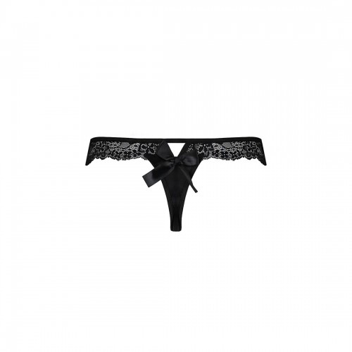 Мереживні трусики-танга з атласним бантиком Naja Thong black L/XL - Passion в інтернет супермаркеті PbayMarket!