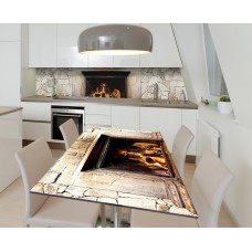 Наклейка 3Д вінілова на стіл Zatarga «Затишний камін» 650х1200 мм для будинків, квартир, столів, кав'ярень