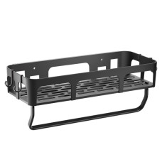 Настінна полиця для зберігання у ванній з тримачем для рушників ANbeauty Чорна (AN0103401)