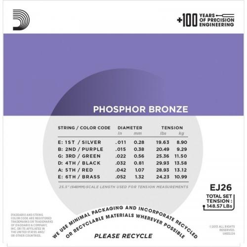 Струни для акустичної гітари D'Addario EJ26 Phosphor Bronze Custom Light Acoustic Guitar Strings 11/52 Струни для акустичної гітари D'Addario EJ26 Phosphor Bronze Custom Light Acoustic Guitar Strings 11/52