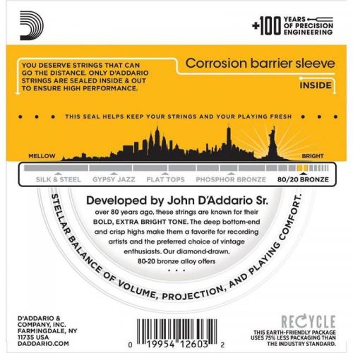 Струни для акустичної гітари D'Addario EJ14 80/20 Bronze Light Top/Medium Bottom Acoustic Guitar Strings 12/56 Струни для акустичної гітари D'Addario EJ14 80/20 Bronze Light Top/Medium Bottom Acoustic Guitar Strings 12/56