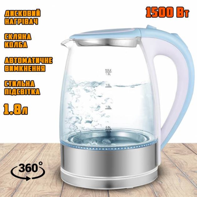 Електрочайник UKC 07MG 1.8 л 1500 Вт Блакитний SMT 14808