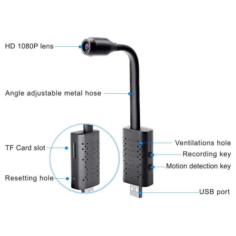 Міні wifi камера USB з гнучкою ніжкою Jianshu U21wifi, 2 Мп, Full HD 1080P