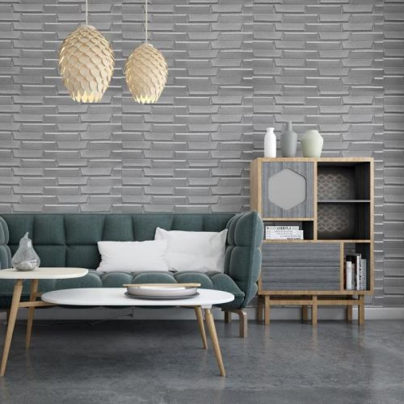 Самоклеюча 3D панель кладка срібло Sticker Wall 3080х700х5мм