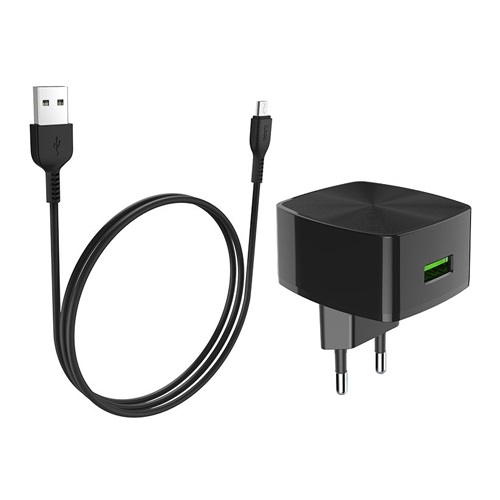 Зарядний пристрій Hoco C70A Cutting-Edge (1USB, 3А) QC3.0 Black (6931474706645) + кабель MicroUSB в інтернет супермаркеті PbayMarket!