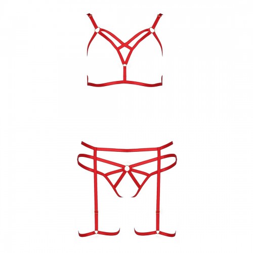 Еротичний комплект білизни MAGALI SET WITH OPEN BRA XXL/XXXL Червоний (PS23803)