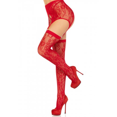 Панчохи Leg Avenue Leg Avenue Lace thigh highs & garterbelt Red One Size