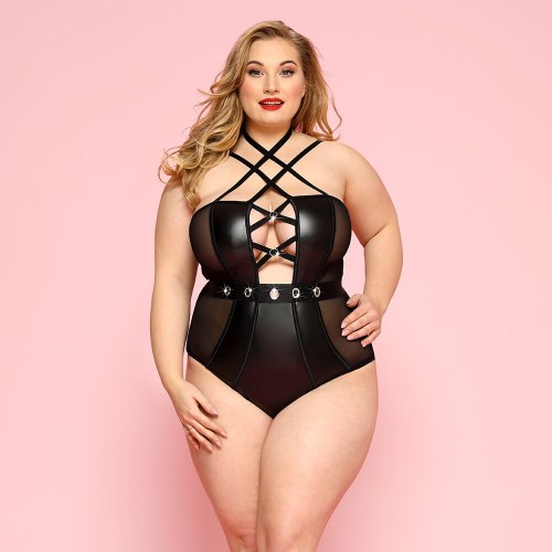 Сексуальне боді JSY «Пристрасна Лорейн» Plus Size Black, люверси, стрепи, екошкіра, шнурівка в інтернет супермаркеті PbayMarket!