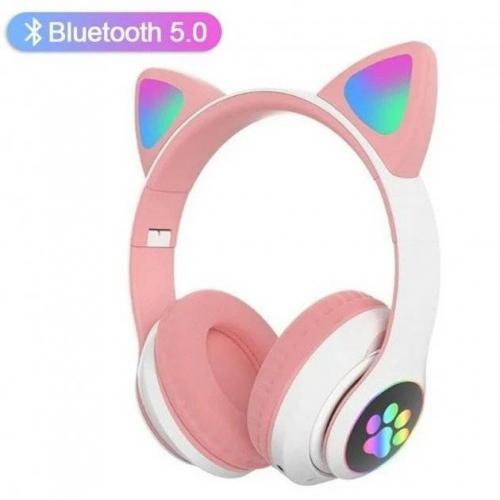 Повнорозмірні навушники бездротові Cat Headset M23 Bluetooth з RGB підсвічуванням та котячими вушками Pink