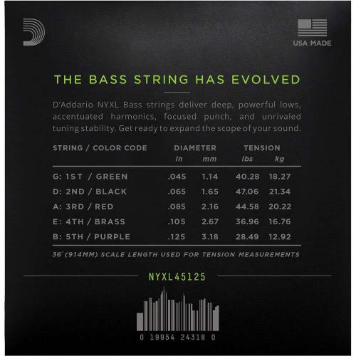 Струни для бас-гітари D'Addario NYXL45125 Nickel Wound Regular Light Electric Bass 5 Strings 45/125 Струни для бас-гітари D'Addario NYXL45125 Nickel Wound Regular Light Electric Bass 5 Strings 45/125