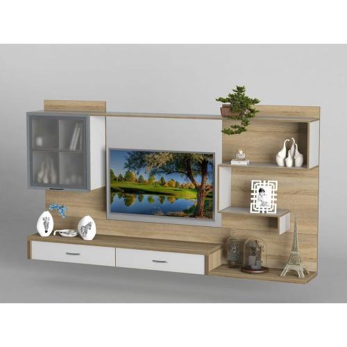 Стінка в вітальню Тиса Мебель Вітальня-211 Сонома Білий 1250x316x2280 мм Стінка в вітальню Тиса Мебель Вітальня-211 Сонома Білий 1250x316x2280 мм