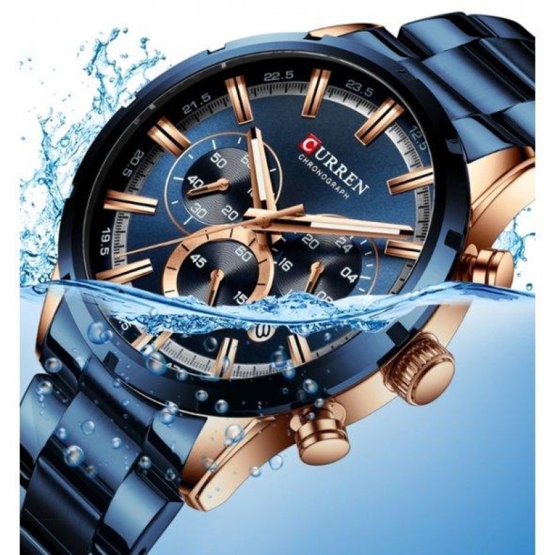 Чоловічий наручний годинник Curren Wild Синьо-золотистий (1312907284)