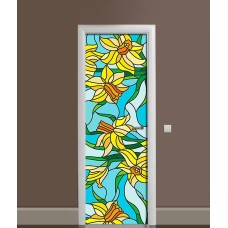 Наклейка на двері Zatarga «Вітражі з нарцисами» 650х2000 мм вінілова 3Д наклейка декор самоклеюча