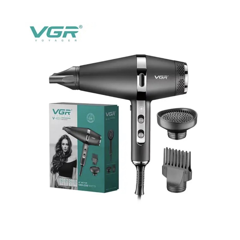 Професійний фен для сушіння та укладання волосся з іонізацією VGR V-451 2200W 3 насадки
